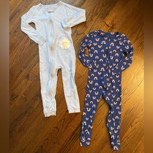 toddler girl PJ bundle 4T zip-up one-piece footless sleeper pajamas BLUE cotton